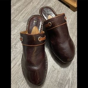 Born Heeled Clogs Brown Leather Size 8 1/2 Mules
